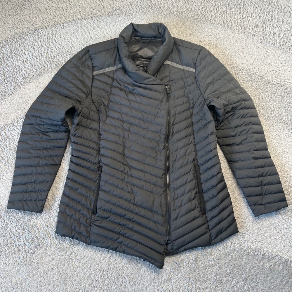 Athleta Black Down Puffer Jacket Women's Medium Downtown Coat 591192 Gorpcore - Picture 2 of 8